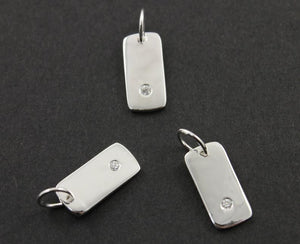 Sterling Silver Rectangular Tag With White Sapphire Charm -- SS/CH8/CR27 - Beadspoint