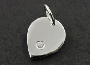 Sterling Silver Leaf With White Saphire Charm -- SS/CH8/CR28 - Beadspoint