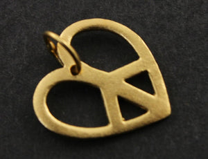 24K Gold Vermeil Over Sterling Silver Peace Heart Charm-- VM/CH8/CR7 - Beadspoint