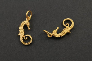 24K Gold Vermeil Over Sterling Silver Seahorse Charm  -- VM/CH7/CR44 - Beadspoint