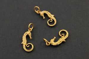 24K Gold Vermeil Over Sterling Silver Seahorse Charm  -- VM/CH7/CR44 - Beadspoint