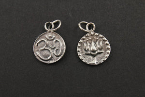 Sterling Silver Artisan OHM Lotus Charm -- SS/CH2/CR50 - Beadspoint