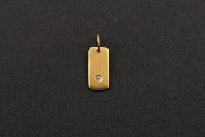 Gold Vermeil Over Sterling Silver Rectangular Tag w/ White Sapphire Charm -- VM/CH8/CR27 - Beadspoint