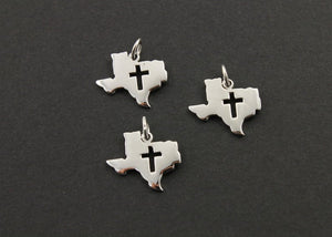 Sterling Silver Texas State With Cross Outline Charm -- SS/CH10/CR37 - Beadspoint