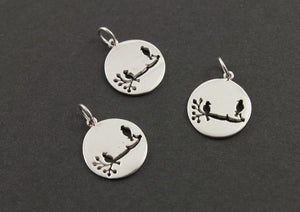 Sterling Silver Birds on a branch  Charm -- SS/CH6/CR44 - Beadspoint