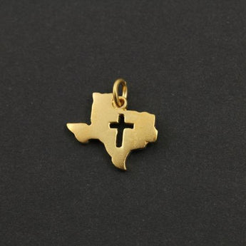 24K Gold Vermeil Over Sterling Silver Texas State with Cross Outline Charm -- VM/CH10/CR37 - Beadspoint