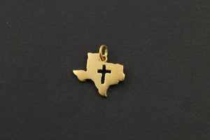 24K Gold Vermeil Over Sterling Silver Texas State with Cross Outline Charm -- VM/CH10/CR37 - Beadspoint
