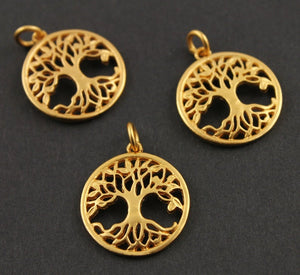 24K Gold Vermeil Over Sterling Silver Large Tree of Life Charm  -- VM/CH4/CR19-A - Beadspoint