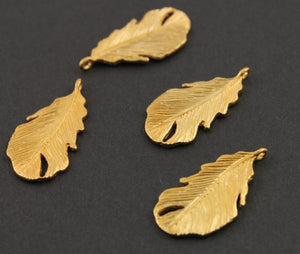 24K Gold Vermeil Over Sterling Silver Leaf Charm -- VM/CH6/CR48 - Beadspoint
