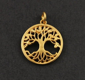 24K Gold Vermeil Over Sterling Silver Large Tree of Life Charm  -- VM/CH4/CR19-A - Beadspoint