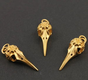 24K Gold Vermeil Over Sterling Silver Bird Skull Charm  -- VM/CH10/CR43 - Beadspoint