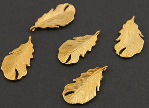 24K Gold Vermeil Over Sterling Silver Leaf Charm -- VM/CH6/CR48 - Beadspoint