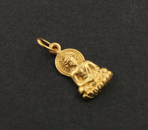 24K Gold Vermeil Over Sterling Silver Buddha Head Charm-- VM/CH2/CR8 - Beadspoint