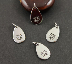 Sterling Silver Pear Drop Lotus Charm -- SS/CH11/CR16 - Beadspoint