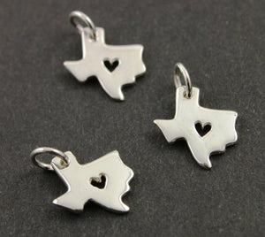 Sterling Silver Texas State With Heart Charm -- SS/CH10/CR51 - Beadspoint