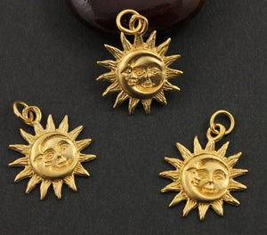 24K Gold Vermeil Over Sterling Silver Sun and Moon Charm -- VM/CH5/CR32 - Beadspoint