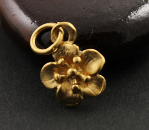24K Gold Vermeil Over Sterling Silver Small Flower Charm-- VM/CH4/CR87 - Beadspoint