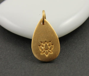 24K Gold Vermeil Over Sterling Silver Pear drop Charm with Lotus-- VM/CH11/CR16 - Beadspoint