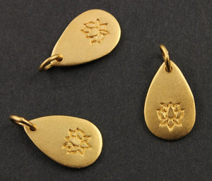 24K Gold Vermeil Over Sterling Silver Pear drop Charm with Lotus-- VM/CH11/CR16 - Beadspoint