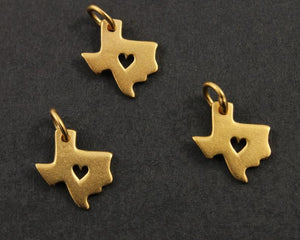 24K Gold Vermeil Over Sterling Silver Texas State with Heart Charm-- VM/CH10/CR51 - Beadspoint