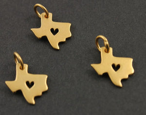 24K Gold Vermeil Over Sterling Silver Texas State with Heart Charm-- VM/CH10/CR51 - Beadspoint