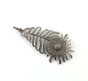 Pave Diamond Peacock Feather Pendant -- DP-1405 - Beadspoint