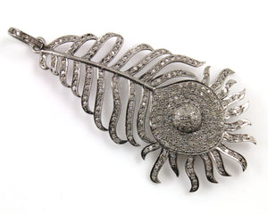 Pave Diamond Peacock Feather Pendant -- DP-1405 - Beadspoint