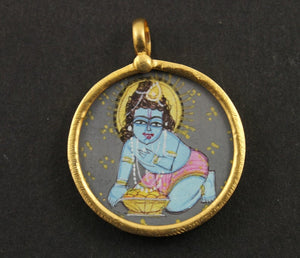 Gold Vermeil Over Sterling Silver Hand Painted Krishna Charm -- VMTCH-28 - Beadspoint