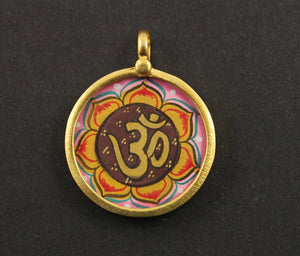 Gold Vermeil Over Sterling Silver Hand Painted OHM Charm -- VMTCH-20 - Beadspoint