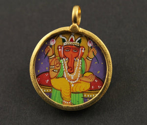 Gold Vermeil Over Sterling Silver Hand Painted Ganesha Charm -- VMTCH-23 - Beadspoint