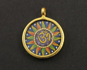 Gold Vermeil Over Sterling Silver Hand Painted OHM Charm -- VMTCH-25 - Beadspoint