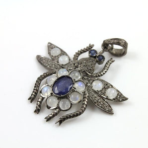 Pave Diamond Fly Rainbow Moonstone Pendant -- DP-1160 - Beadspoint
