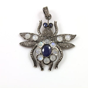 Pave Diamond Fly Rainbow Moonstone Pendant -- DP-1160 - Beadspoint