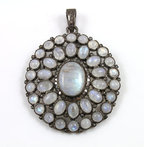 Pave Diamond Rainbow Moonstone Pendant -- DP-1152 - Beadspoint