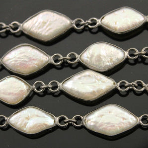 Freshwater Pearl Diamond Shape Bezel Chain , (BC-PRL-256) - Beadspoint