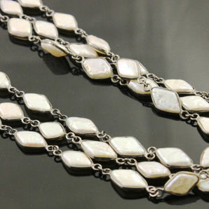 Freshwater Pearl Diamond Shape Bezel Chain , (BC-PRL-256) - Beadspoint