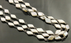Freshwater Pearl Diamond Shape Bezel Chain , (BC-PRL-256) - Beadspoint