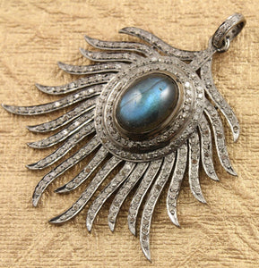 Pave Diamond Peacock Feather Pendant -- DP-1398 - Beadspoint