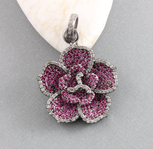 Pave Diamond Ruby Lotus Flower Pendant -- DRB-7087 - Beadspoint