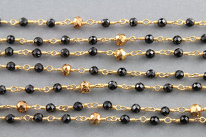 Black Onyx w/ Gold Pyrite Wire wrapped Rosary, (ROS-BLK/PY-83) - Beadspoint