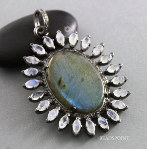 Pave Diamond Moonstone and Labradorite Pendant -- DP-1802 - Beadspoint