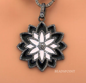 Pave Diamond Enamel Lotus Pendant -- DP-1847 - Beadspoint