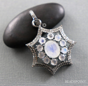 Pave Diamond Rainbow Moonstone Pendant -- DP-1819 - Beadspoint
