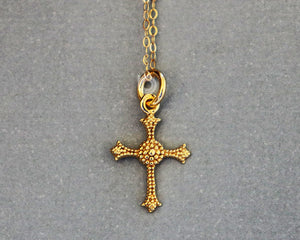 Gold Vermeil on Sterling Silver Cross Charm -- VM/CH1/CR54 - Beadspoint