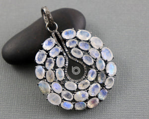 Pave Diamond & Rainbow Moonstone Flower Pendant -- DMN-1013 - Beadspoint