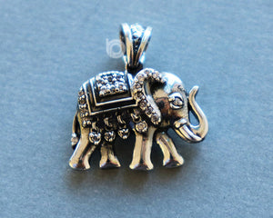 Sterling Silver Indian Majestic Elephant With White Sapphire Charm  -- SS/CH7/CR83 - Beadspoint