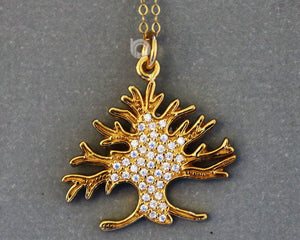 Gold Vermeil Over Sterling Silver Tree Of Life Charm With White Topaz  -- VM/CH4/CR143 - Beadspoint