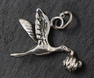 Sterling Silver Flying Crane Charm  -- SS/CH6/CR77 - Beadspoint