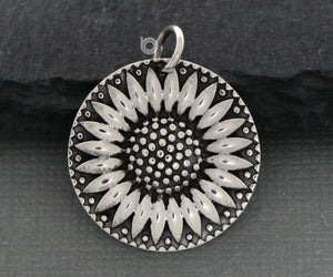 Sterling Silver Artisan Sunflower Charm -- SS/CH4/CR119 - Beadspoint
