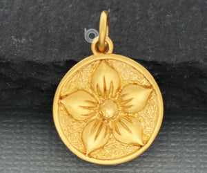 Gold Vermeil Over Sterling Silver Lotus Charm --VM/CH2/CR119 - Beadspoint